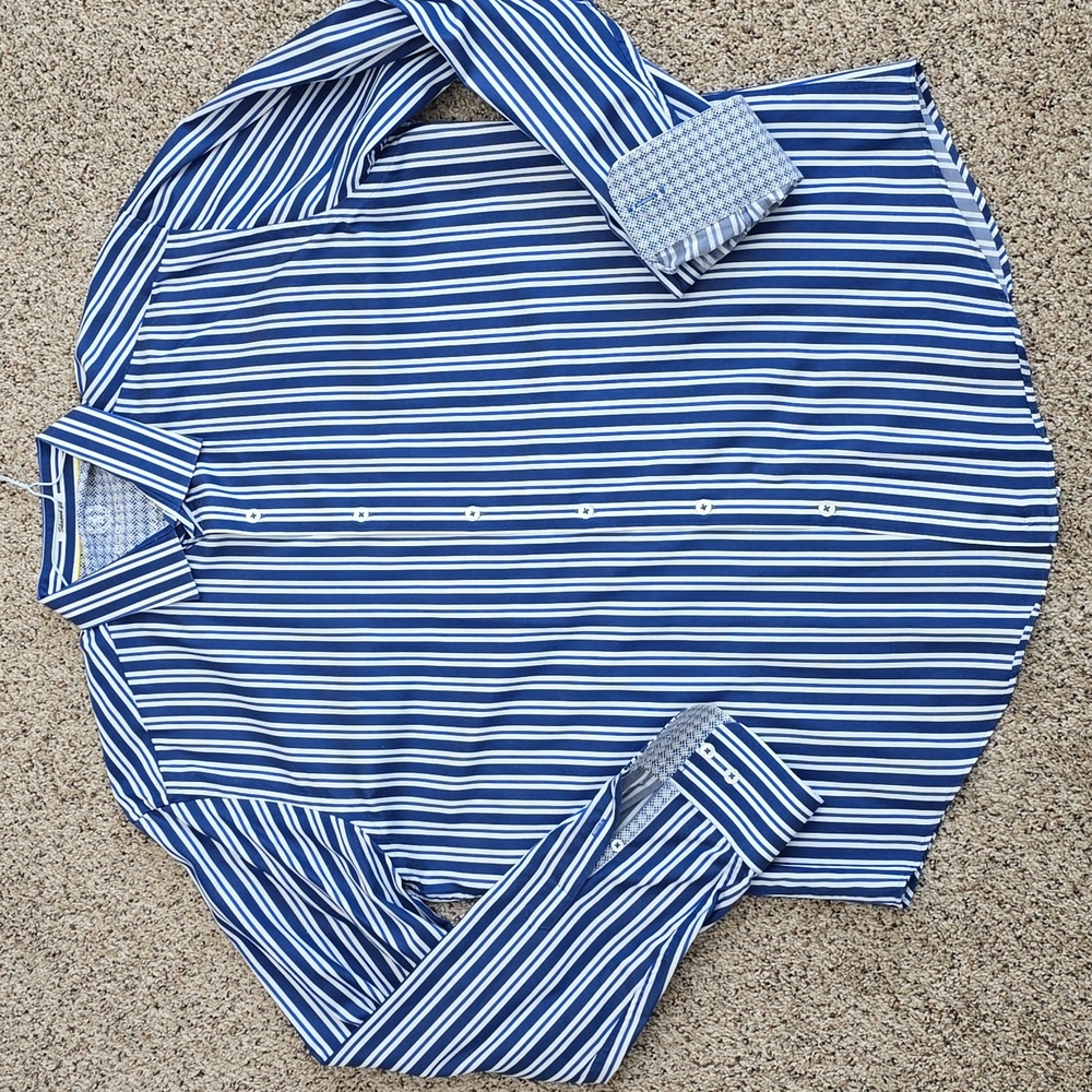 Bugatchi sz L Blue and White Striped Men's Shirt